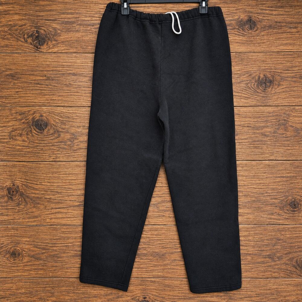 Russell Athletic Sweatpants Size L Black Fleece Open Hem Drawstring Made in USA